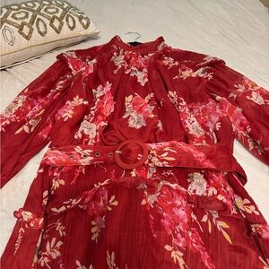 ASOS Fall Floral Burgundy Dress with Belt